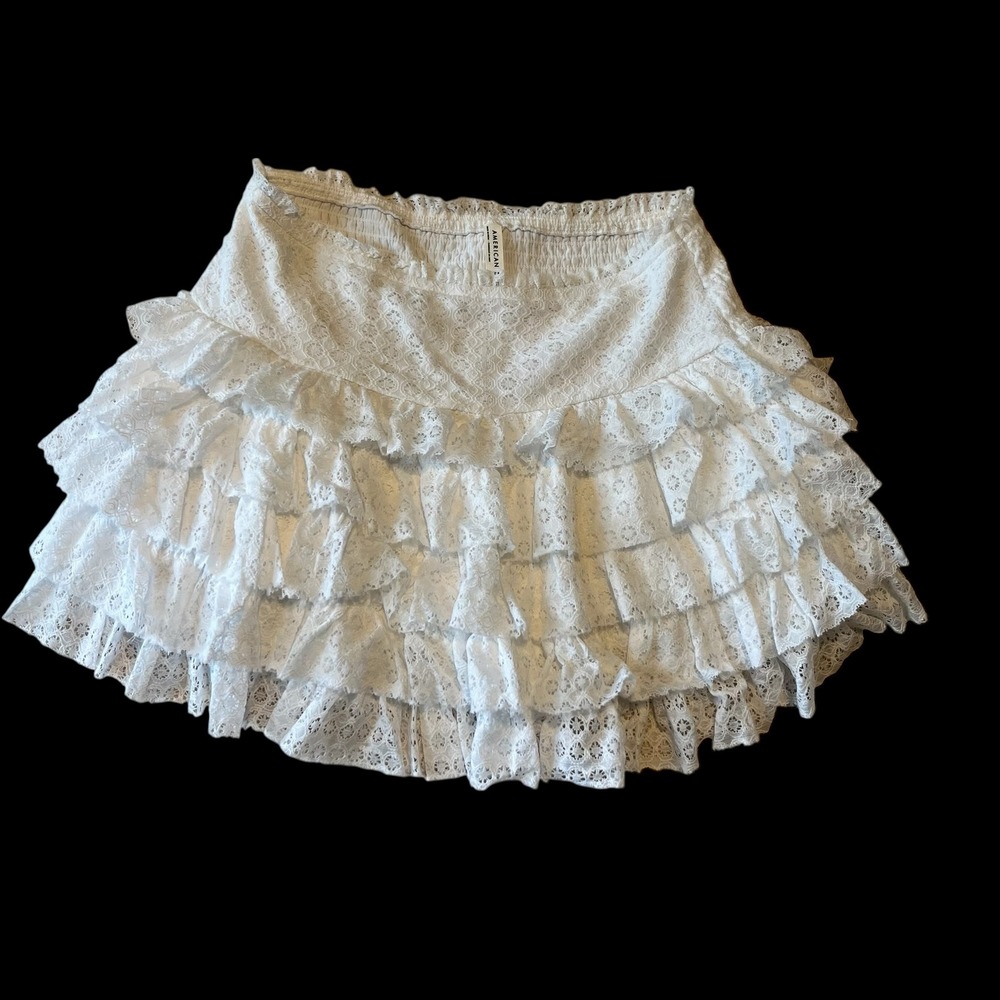 American Eagle White Lace Tiered Ruffle Mini Skort Smocked Waist Small